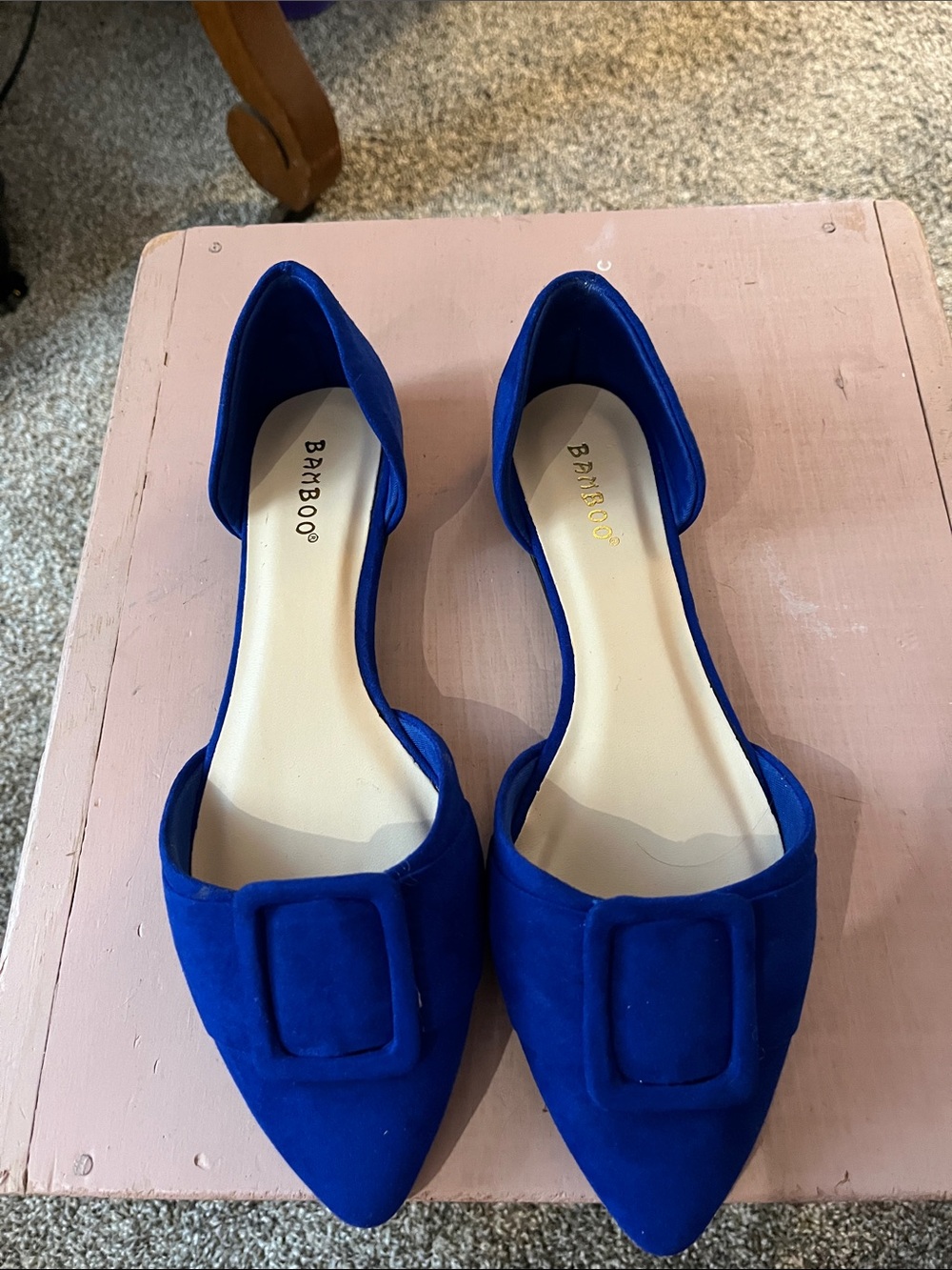 BAMBOO Royal Blue Pointed Flats with Buckle